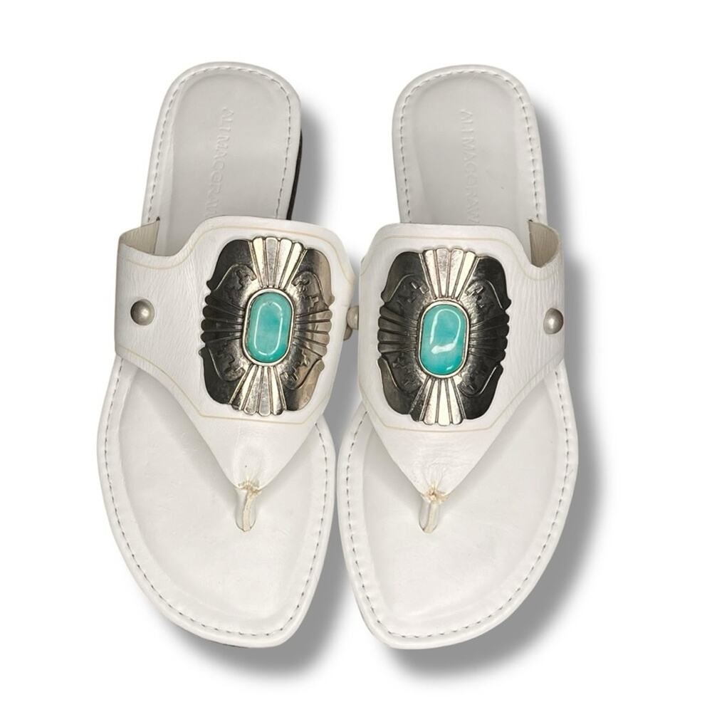Ali McGraw white turquoise and silver medallion leather sandal NEW - Picture 2 of 5